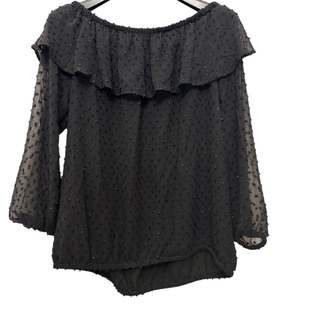 Michael Kors Clip-Dot Off Shoulder‎ Top Black Size L Chic Y2K Boho Party Blouse